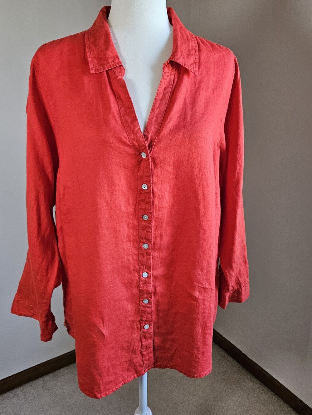 Sigrid Olsen 100% Linen Button Up Blouse Long Sleeve Orange Coastal 1X